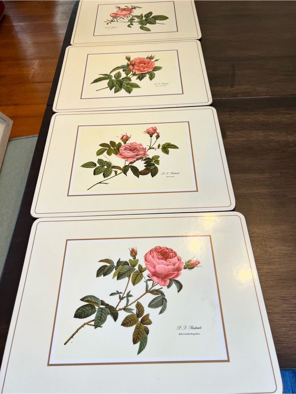 Set of 4 Botanical Pink Rose Pimpernel Placemats